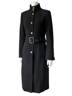 Vintage Dolce & Gabbana Wool Coat Black Gold Button Belted High Collar IT44 US 8
